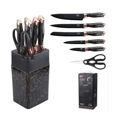 Set Cuchillos De Cocina 7 Piezas Con Bloque Diseño De Mármol