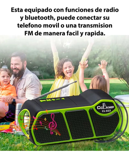 Radio Parlante Solar Recargable Bluetooth Fm Radio + Linterna Usb Cl-823