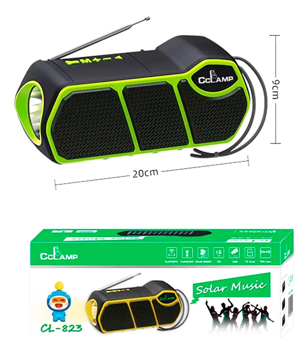 Radio Parlante Solar Recargable Bluetooth Fm Radio + Linterna Usb Cl-823