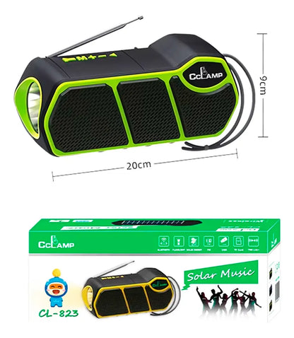 Radio Parlante Solar Recargable Bluetooth Fm Radio + Linterna Usb Cl-823