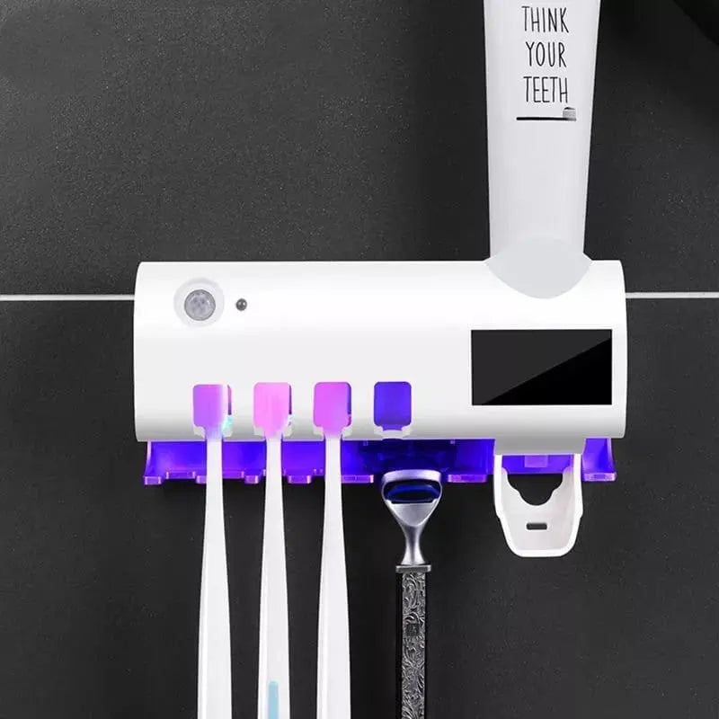 Esterilizador de cepillos de dientes con luz UV y dispensador automático de crema dental