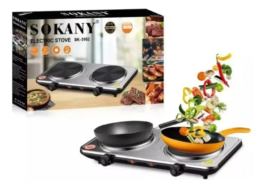 Estufa Eléctrica Sokany 2 Puestos Plateado Y Negro Sk-5102