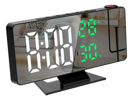 Reloj despertador digital con proyector hora y pantalla tipo espejo