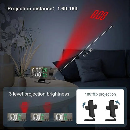 Reloj despertador digital con proyector hora y pantalla tipo espejo