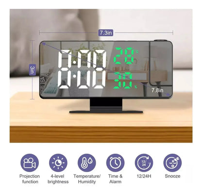 Reloj despertador digital con proyector hora y pantalla tipo espejo
