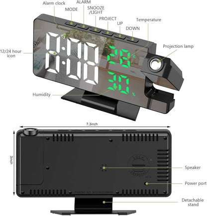 Reloj despertador digital con proyector hora y pantalla tipo espejo