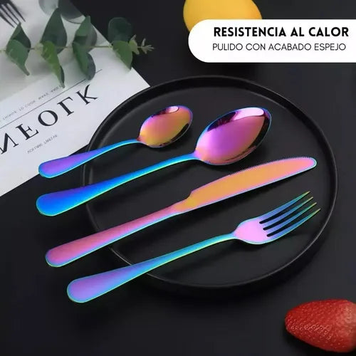Juego de cubiertos tornasol en estuche de huevo